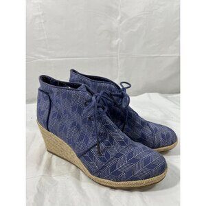 Toms Shashiko TOMS Blue Canvas Desert Wedge Bootie Espadrille 8.5